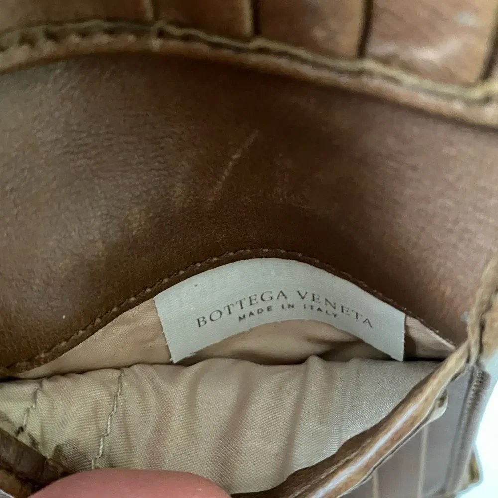 Bottega Veneta Intrecciato tan leather retro wallet